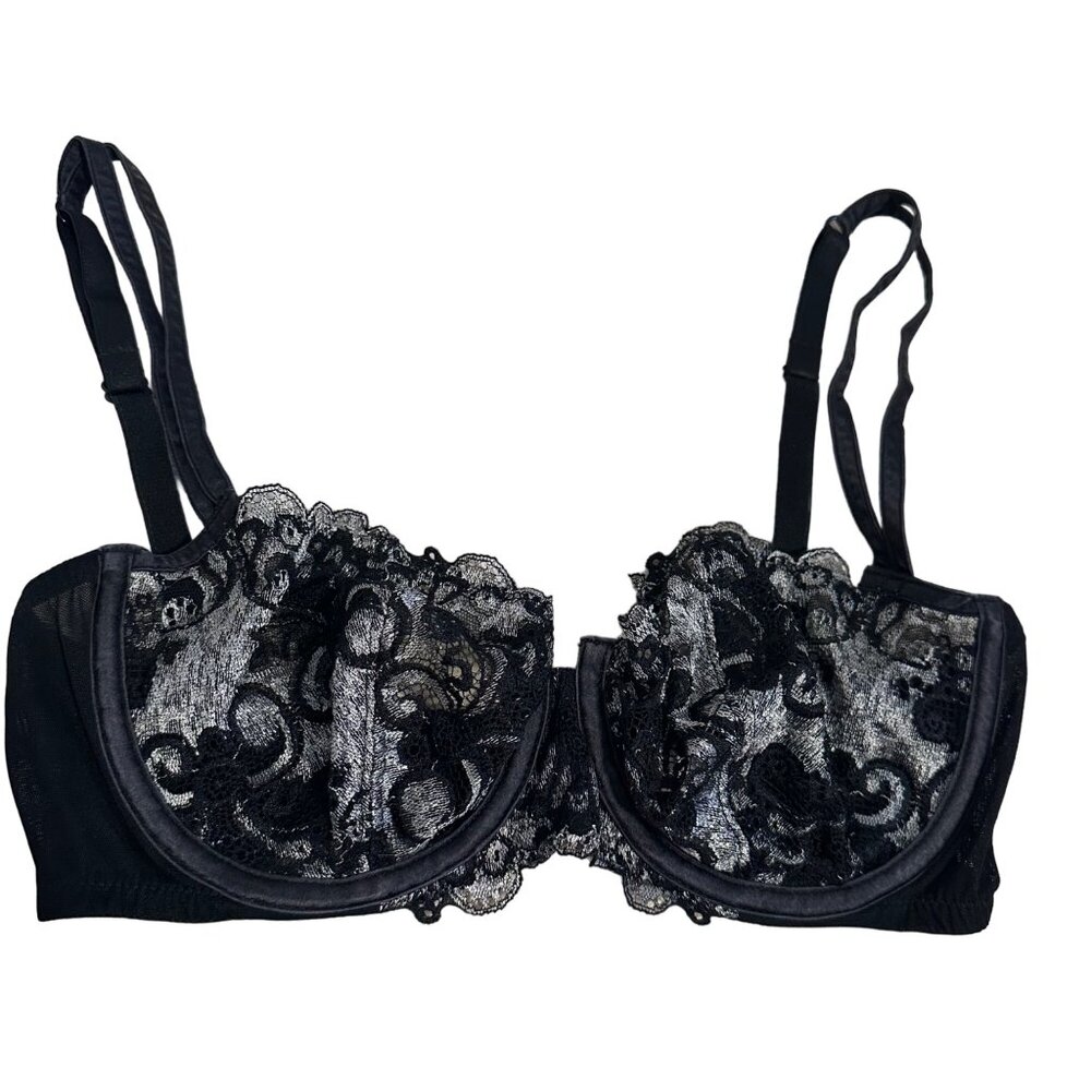 La Perla Villa Toscana Silver Black Lace Underwire Bra 34E 2